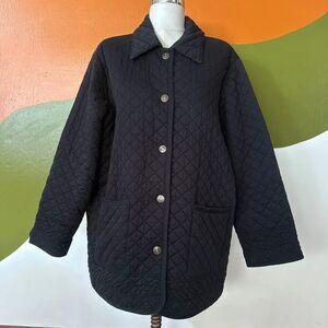 Vintage Black Quilted Barn Jacket Plus Size 1X Cottagecore Goblincore Chore Coat